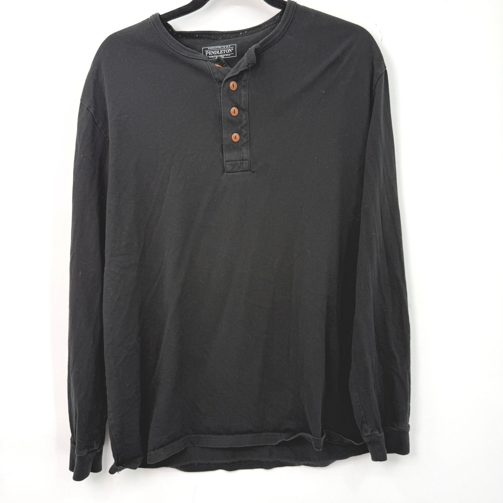 Pendleton Henley Mens M Black Cotton Casual Minimalist Rugged Capsule‎ Workwear